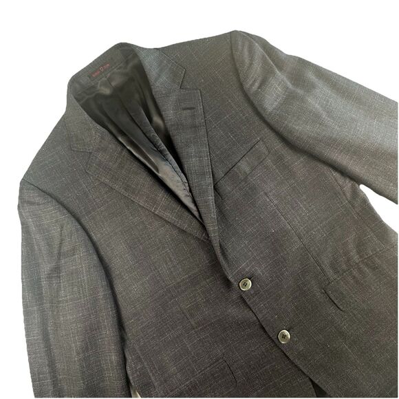 Byron British Style Wool Blazer Men 40R Black Modern 2 Button - Picture 1 of 9